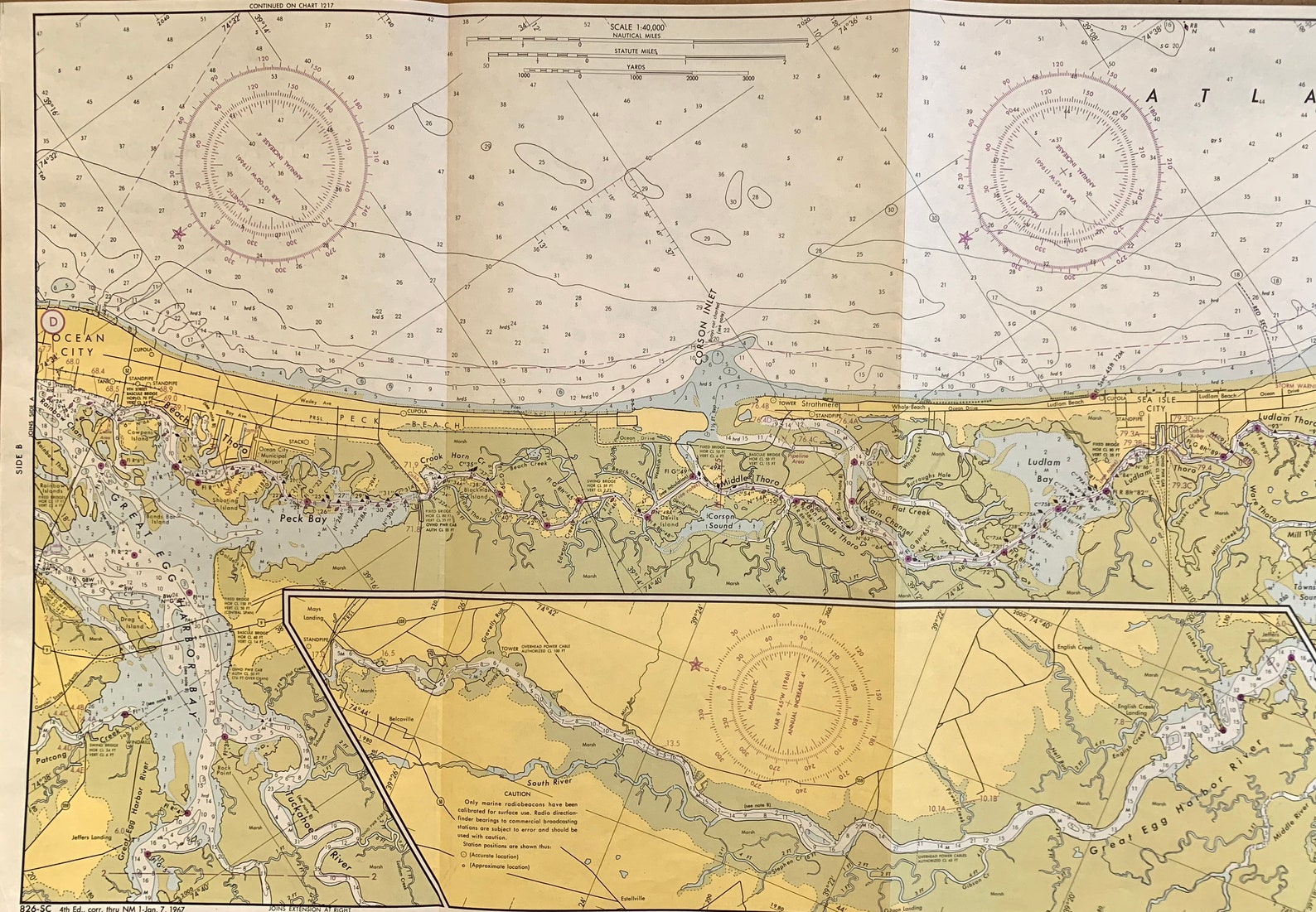 Brigantine Map Original 1967 Nautical Map Little Egg Harbor Etsy