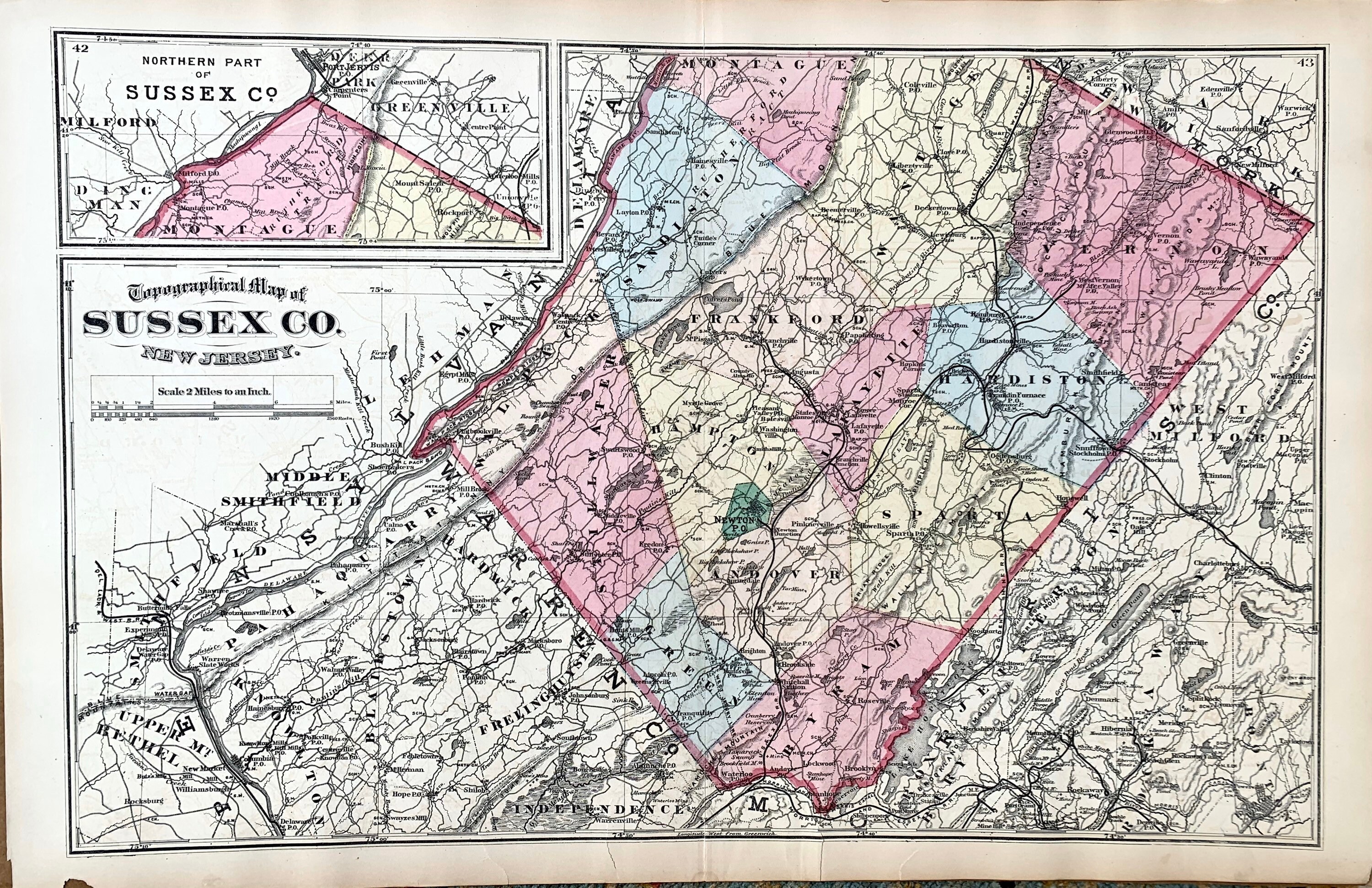 Sussex County Map Original 1877 New Jersey Atlas newtown Etsy
