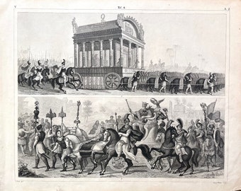 Roman Ceremonial Procession, Original 1857 Iconographic Encyclopedia, Military Sciences, Roman officers, Empire