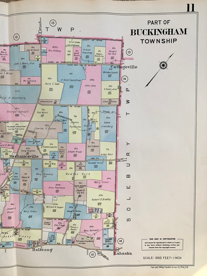 Buckingham Township Map, Original 1948 Bucks County Atlas
