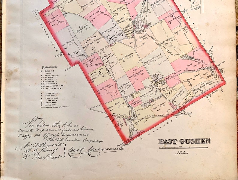 East Goshen Township Map, Original 1883 Chester County Farm Atlas