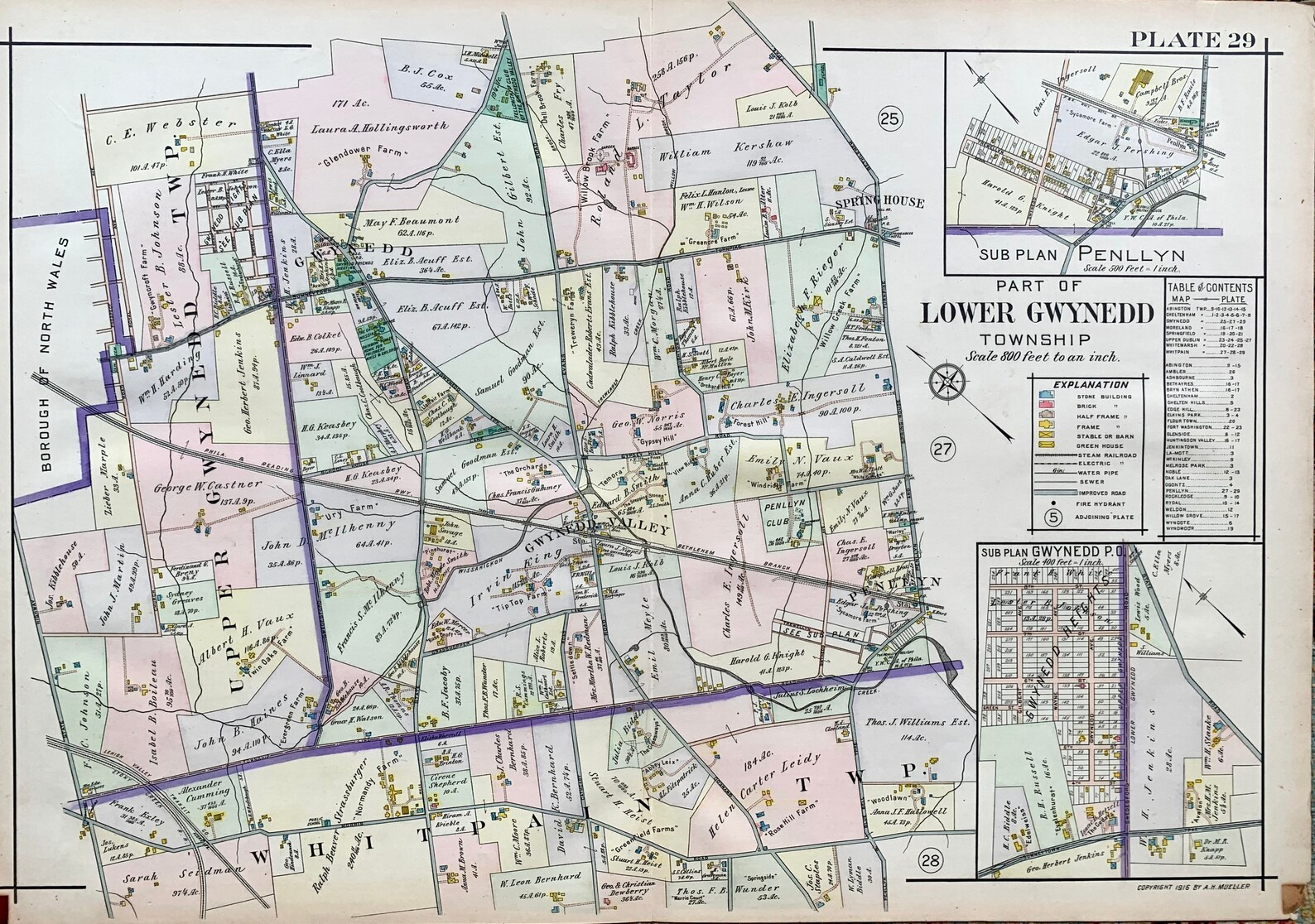 Lower Gwynedd Map Upper Gwynedd Original 1916 North Penn Etsy