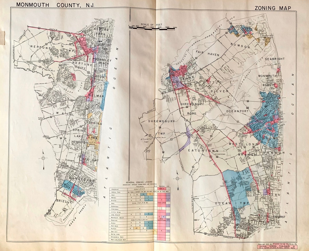 Monmouth County Zoning Map, Original 1941 Monmouth County Atlas, Asbury