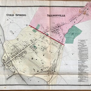 Cold Spring Map, Original 1867 State of New York Atlas, Nelsonville map, Putnam County, Phillipstown Map, hand colored map