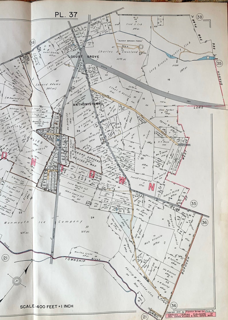 Eatontown Map Locust Grove Map Original 1941 Monmouth County Etsy