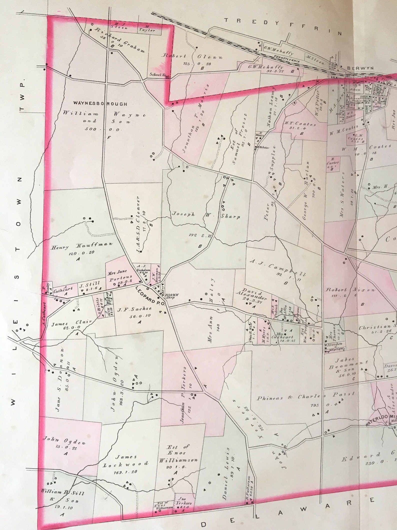 Easttown Township Map Chester County Pennsylvania Farm Atlas Etsy