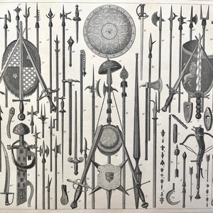 Midieval Weapons, Original 1857 Iconographic Encyclopedia, Military Sciences, Normans, Anglo Saxons image 2