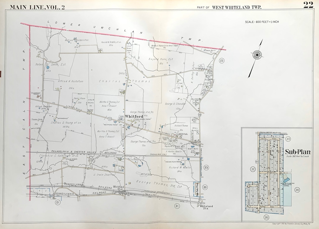 West Whiteland Map Original 1950 Franklin Survey Main Line Etsy