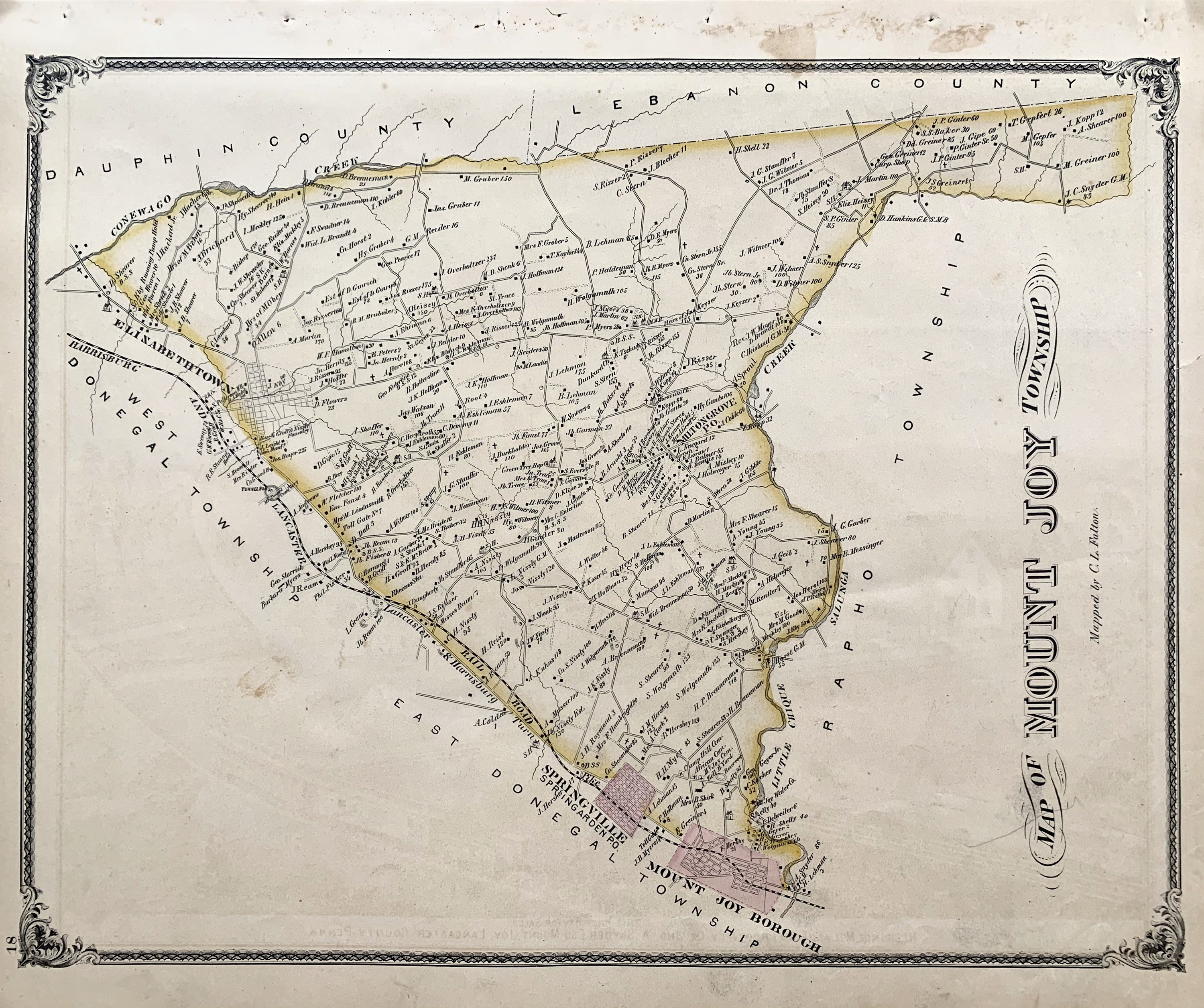 Mount Joy Township Map Original 1875 Lancaster County Atlas Etsy UK