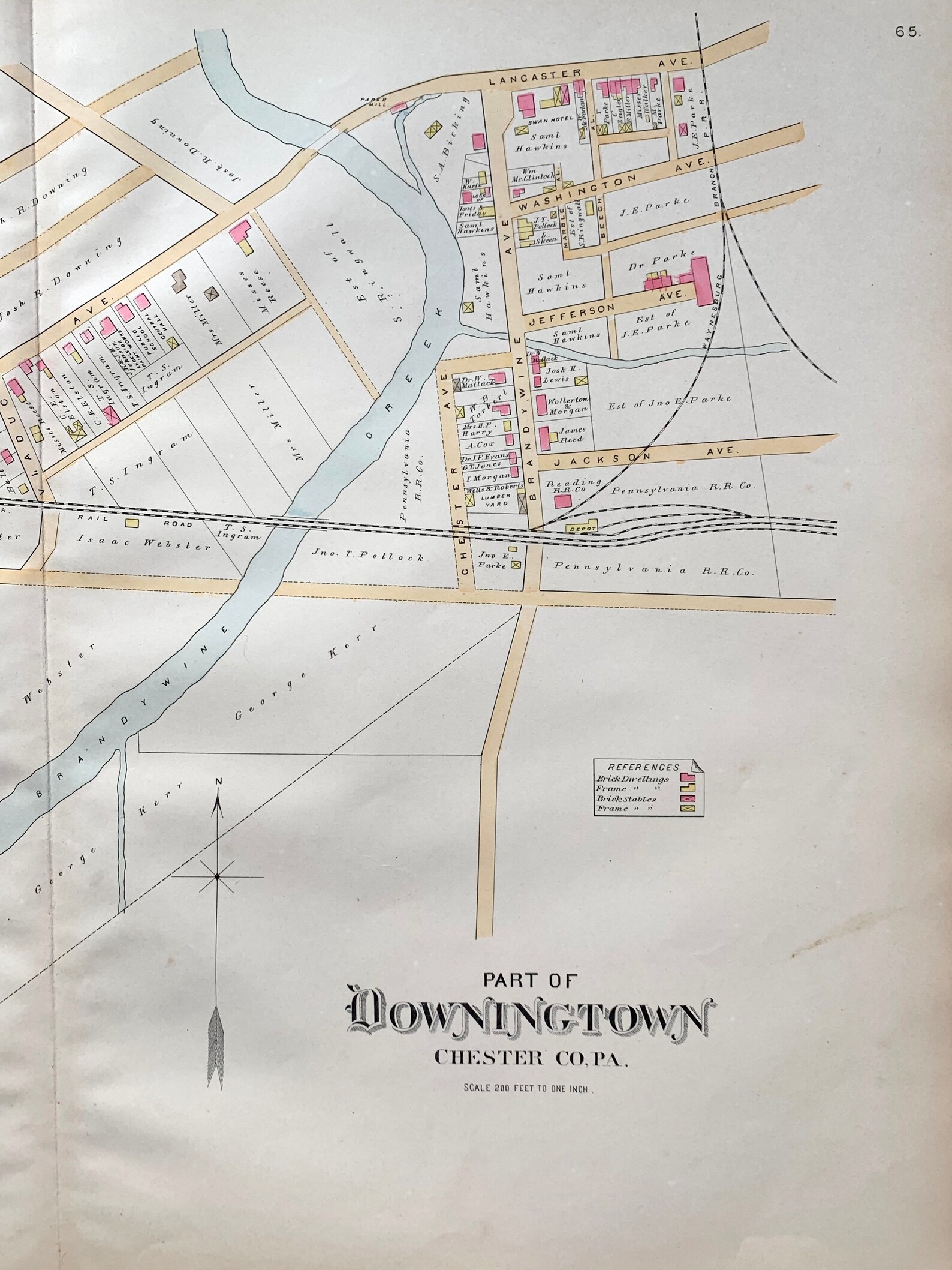 Downingtown Map, Original 1883 Chester County Pennsylvania Farm Atlas