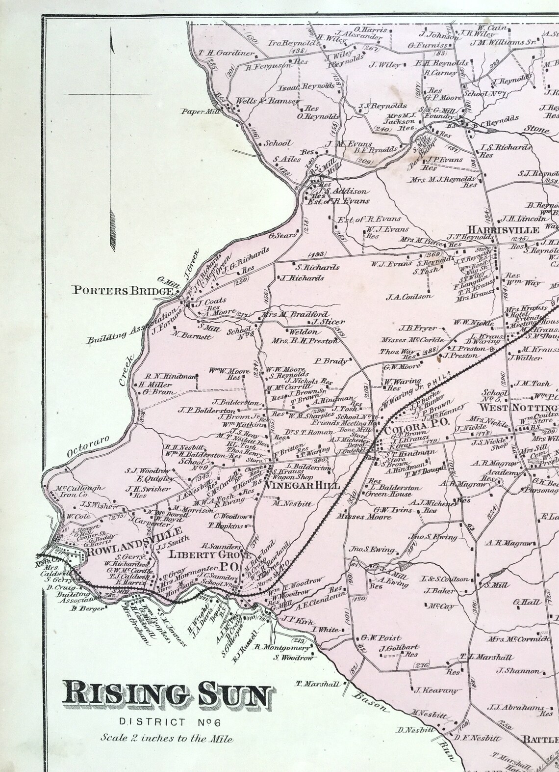 Rising Sun Maryland Original 1877 Cecil County Atlas Map Hand Etsy UK