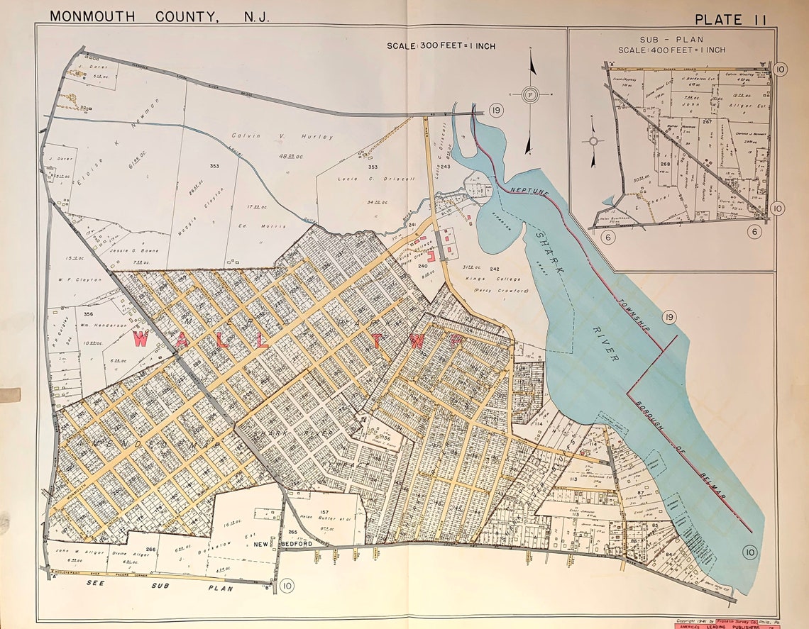 Wall Township Map, Original 1941 Monmouth County New Jersey Atlas