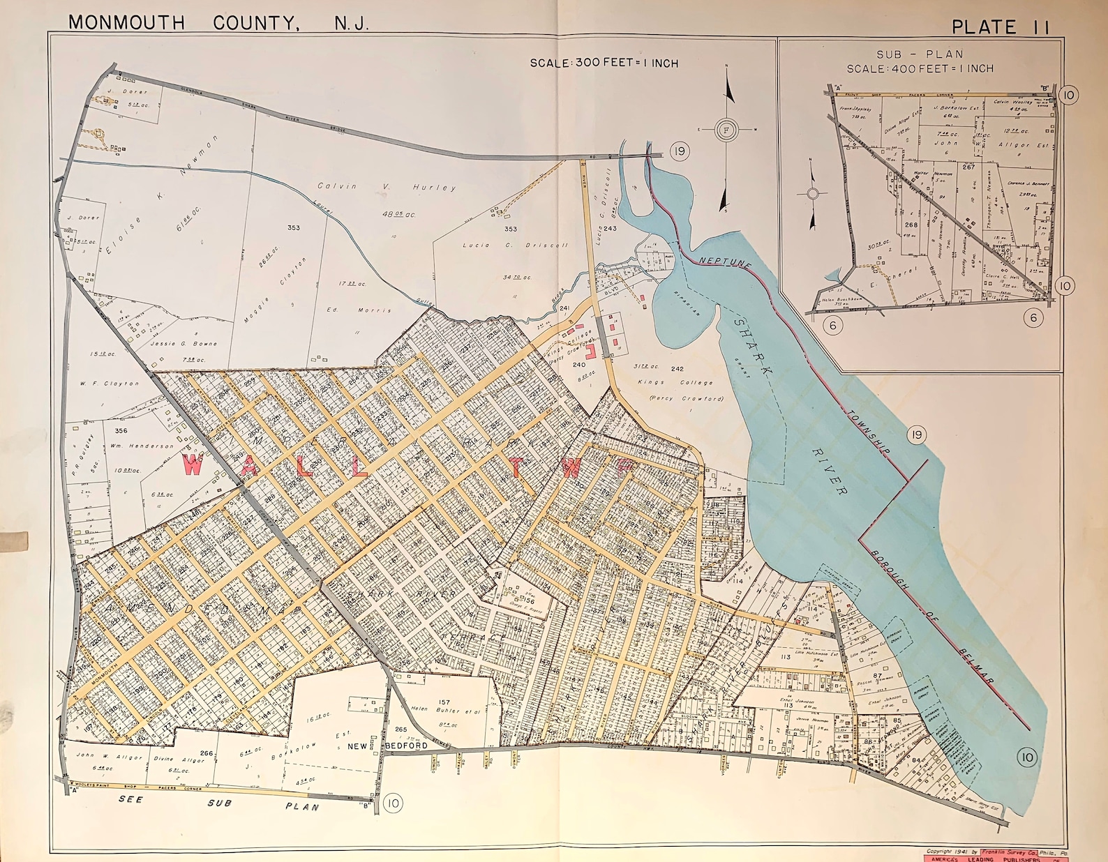 wall-township-map-original-1941-monmouth-county-new-jersey-etsy
