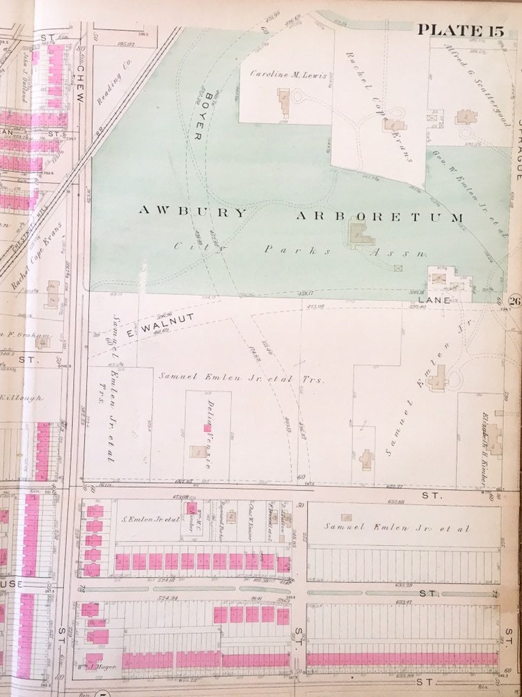 Mt Airy Map, Original 1923 Hand Colored Map, City of Philadelphia Atlas ...