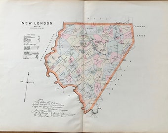 1883 New London TownshIp Map, Original Chester County Farm Atlas Map, Breous Atlas