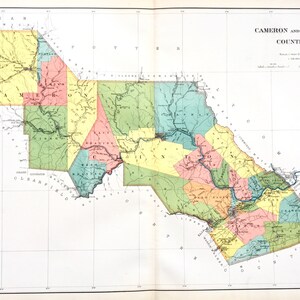 Original 1900 Atlas map of Cameron and Clinton Counties from the State of Pennsylvania Census Atlas