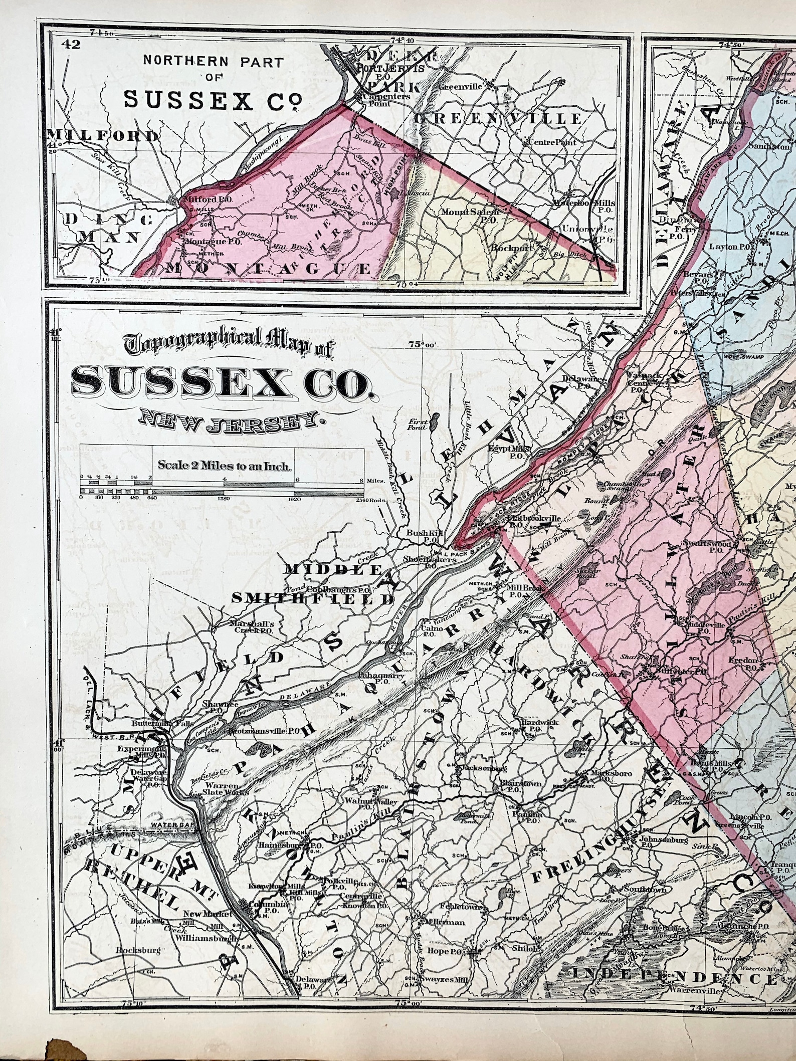 Sussex County Map Original 1877 New Jersey Atlas Newtown - Etsy