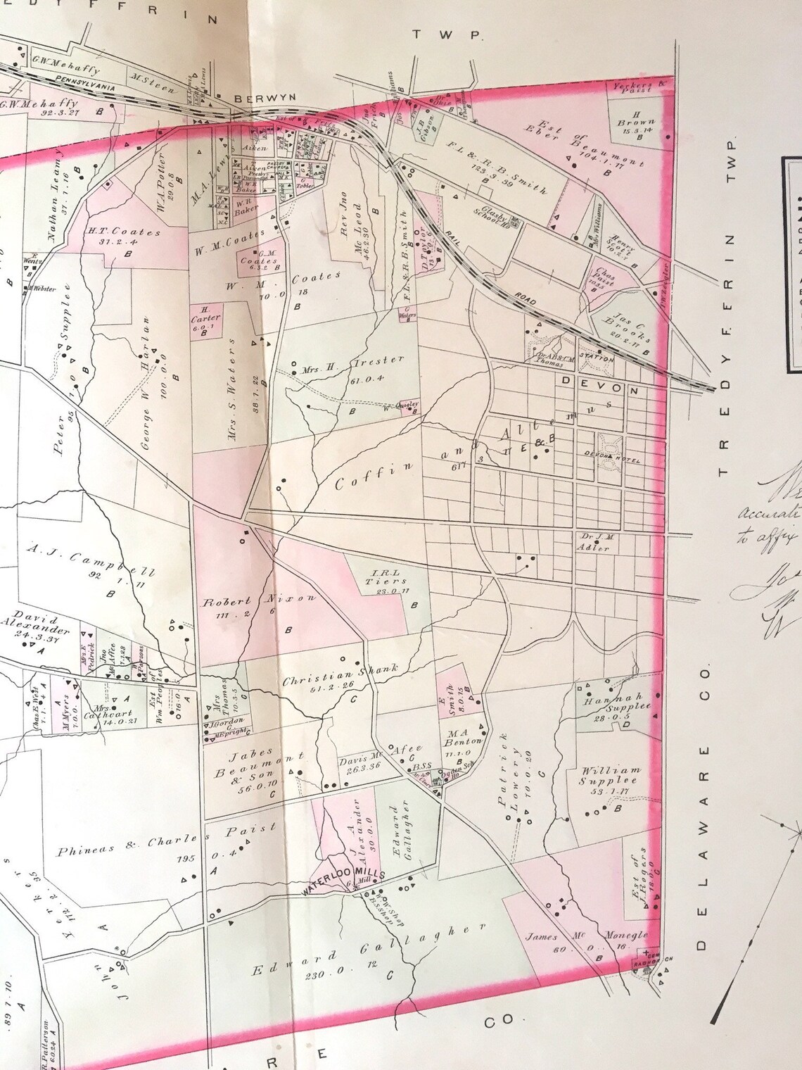 Easttown Township Map Chester County Pennsylvania Farm Atlas Etsy