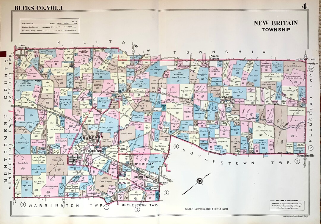 New Britain Township Map, Original 1948 Bucks County Atlas, Chalfont, New Galena, Newville Etsy