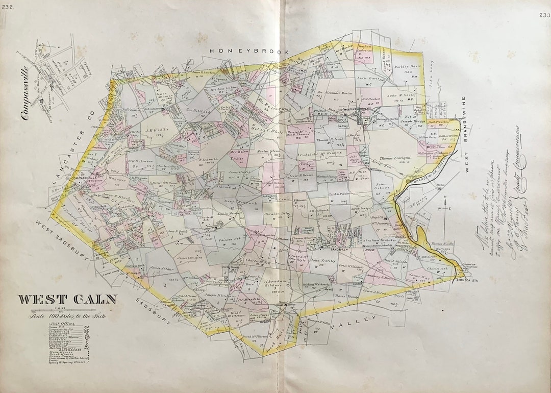 West Caln Map, Original 1883 Chester County Atlas, Hibernia Park Etsy