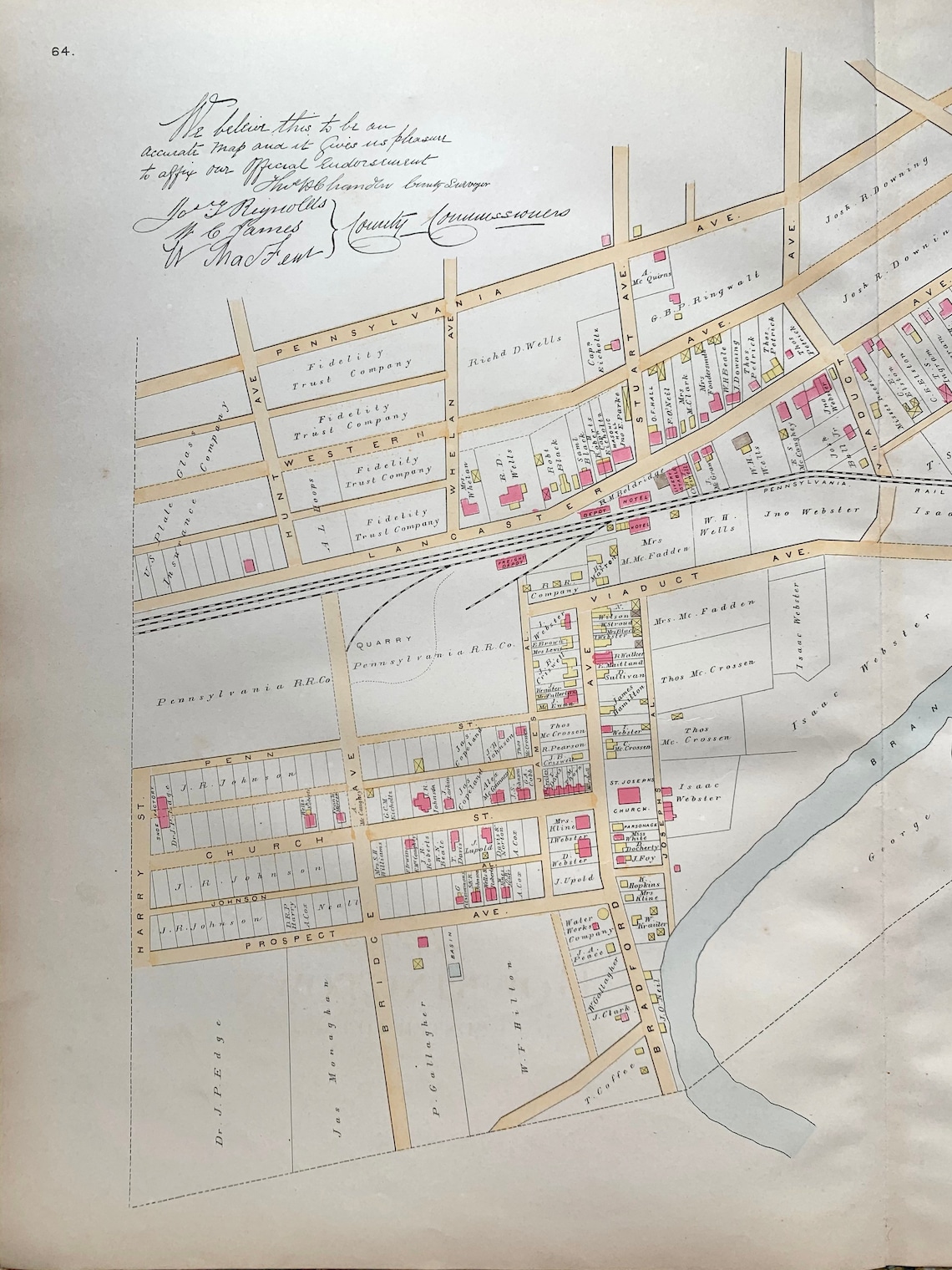 Downingtown Map, Original 1883 Chester County Pennsylvania Farm Atlas