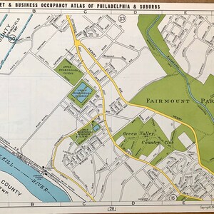 Roxborough map, Original 1946 Franklins Philadelphia Atlas, Fairmount Park, Chestnut Hill, Valley Green Inn image 1