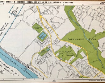 Roxborough map, Original 1946 Franklins Philadelphia Atlas, Fairmount Park, Chestnut Hill, Valley Green Inn