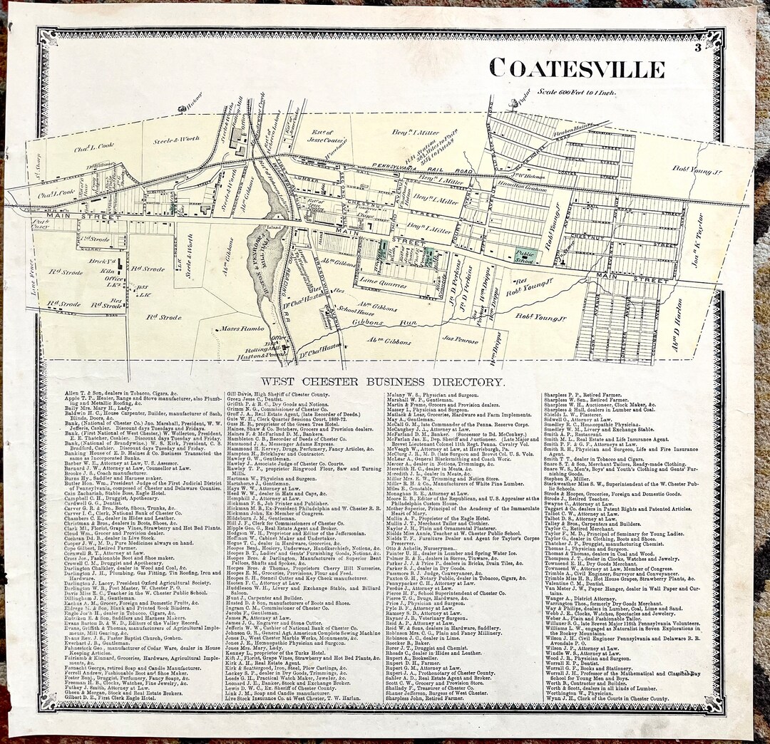 Coatesville Map, Original 1873 Chester County Atlas, Valley Township Etsy