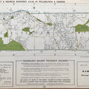 Cheltenham Township Map, Original 1946 Franklins Survey Atlas, Wyncote, Glenside, Elkins Park, Montgomery County