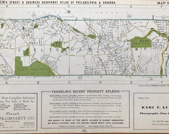 Cheltenham Township Map, Original 1946 Franklins Survey Atlas, Wyncote, Glenside, Elkins Park, Montgomery County