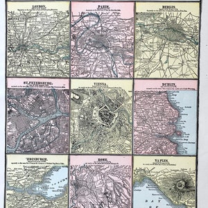Principal Cities of the Old World, Original 1895 Crams Atlas map, London, Paris, Berlin, Rome, Naples