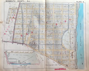 Details about   1889 SEA GIRT INLET MONMOUTH COUNTY NEW JERSEY CRESCENT PARK PLAT ATLAS MAP 