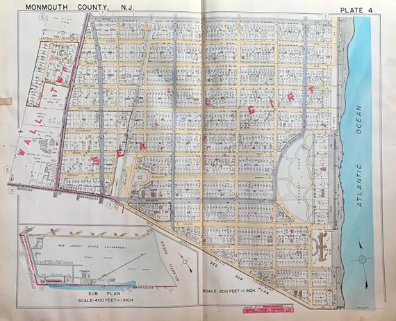Map Of Sea Girt Nj Sea Girt Map Original 1941 Monmouth County New Jersey Atlas | Etsy