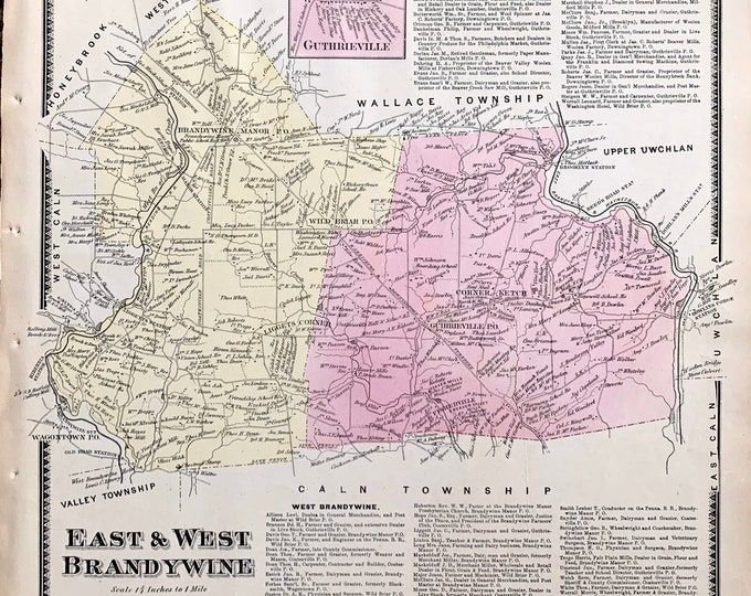 East Brandywine Township Map Original 1873 Chester County Etsy