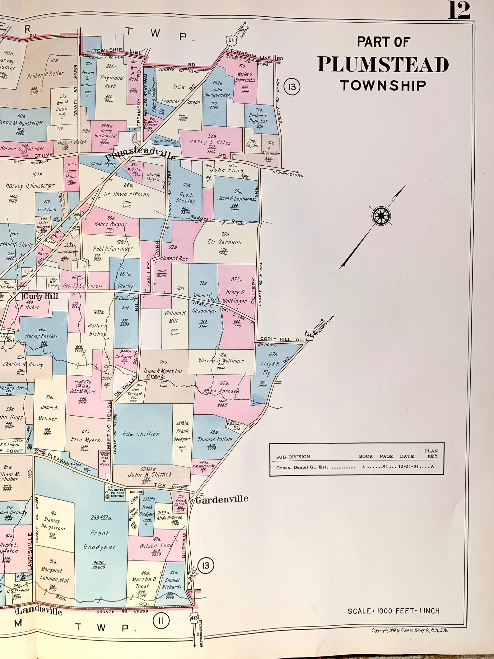 Plumstead Township Map, Original 1948 Bucks County Atlas, Plumsteadville, Dyerstown Etsy