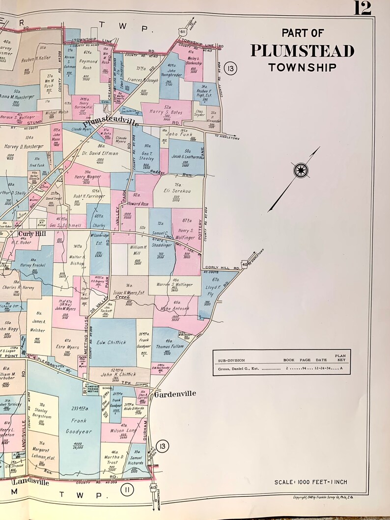 Plumstead Township Map, Original 1948 Bucks County Atlas