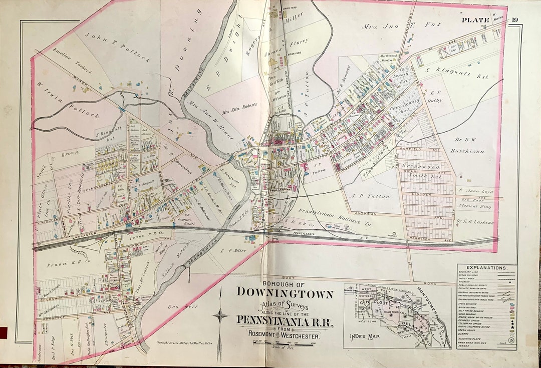 Downingtown Map, Original 1897 Rosemont to West Chester Atlas, East Caln Etsy