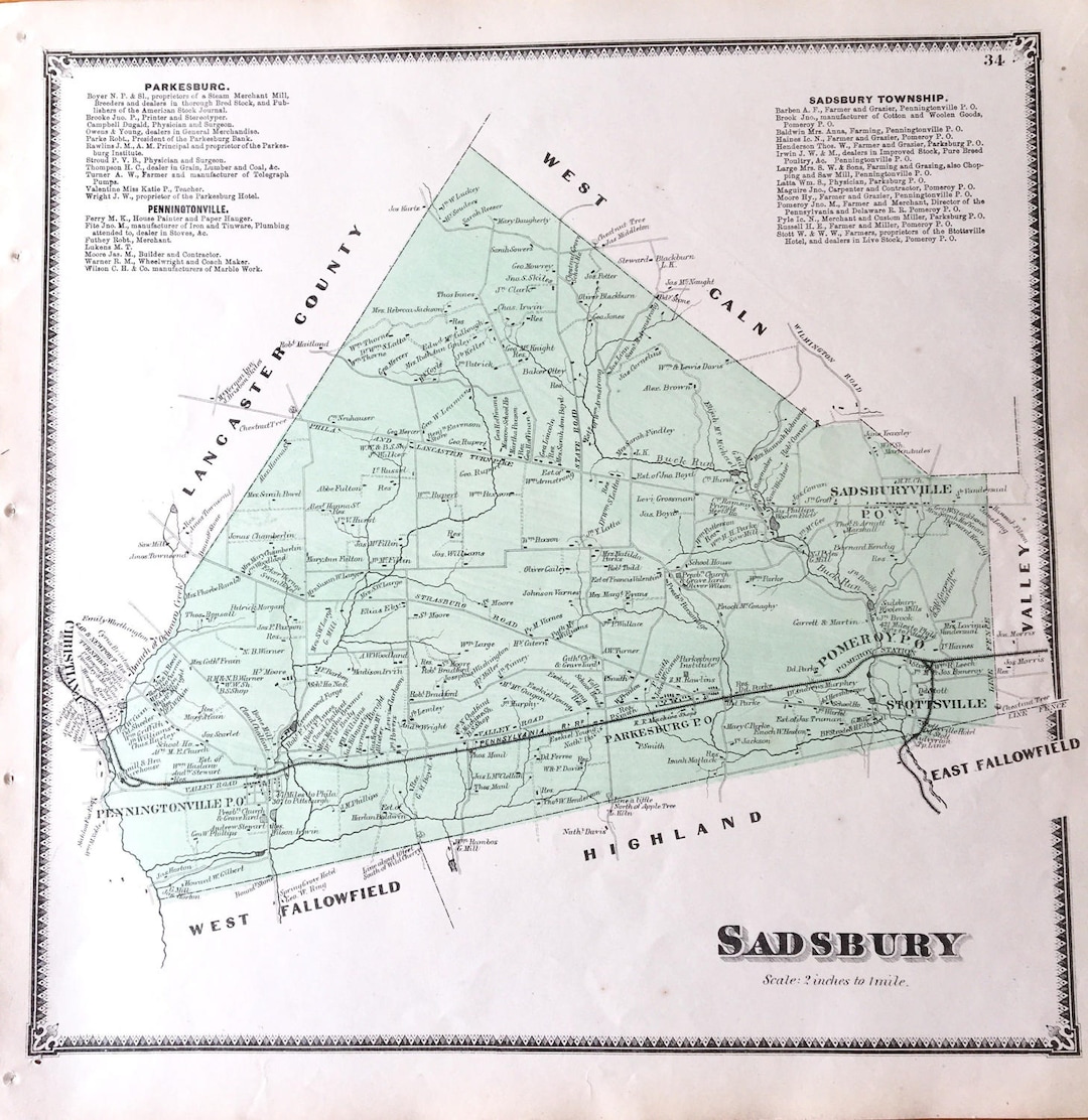 Sadsbury Township Map, Original 1873 Chester County, Pennsylvania Atlas