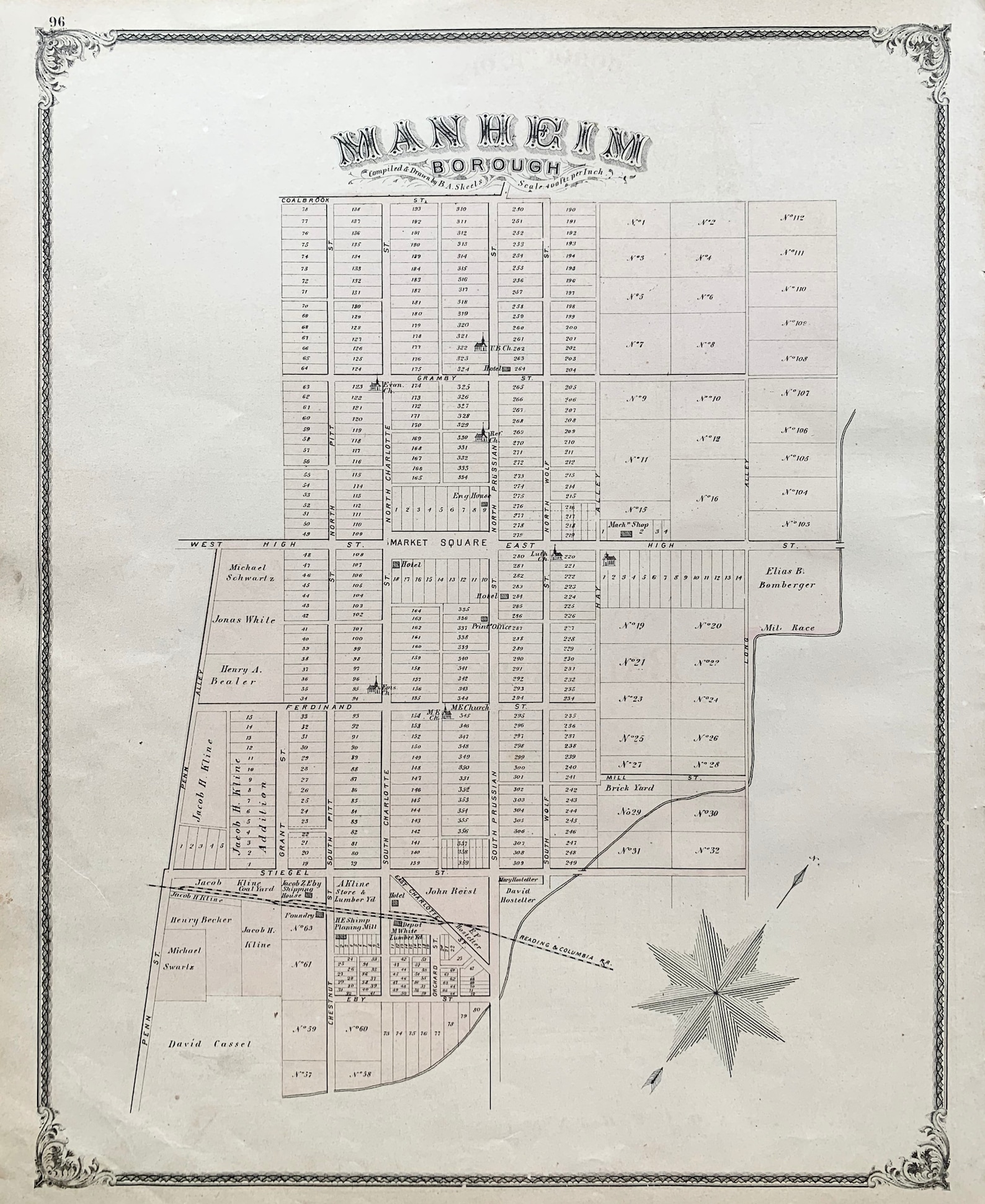 Manheim Borough Map Original 1875 Lancaster County Atlas Etsy UK