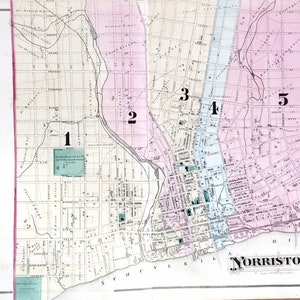 Norristown Atlas map, Original 1877 hand Colored, Montgomery County Atlas Pennsylvania