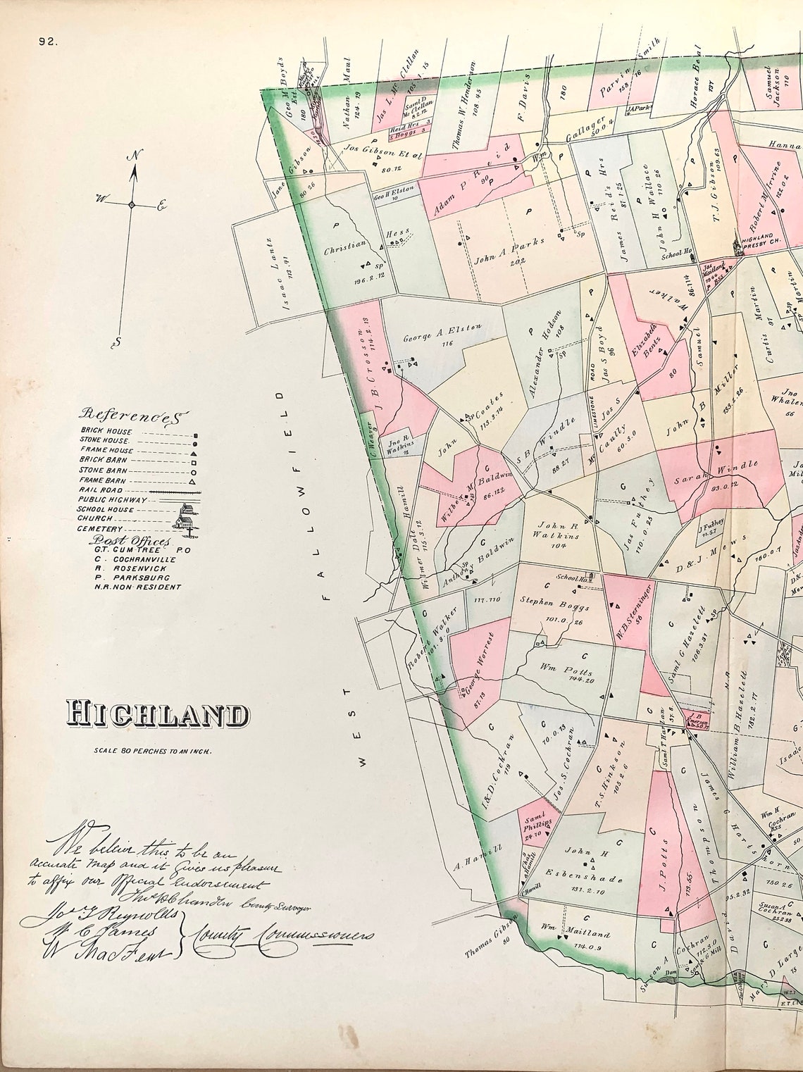 Highland Township Map Original 1883 Chester County Etsy