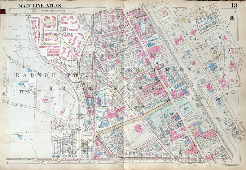 1947 Bryn Mawr Map Original Main Line Pennsylvania Railroad Etsy