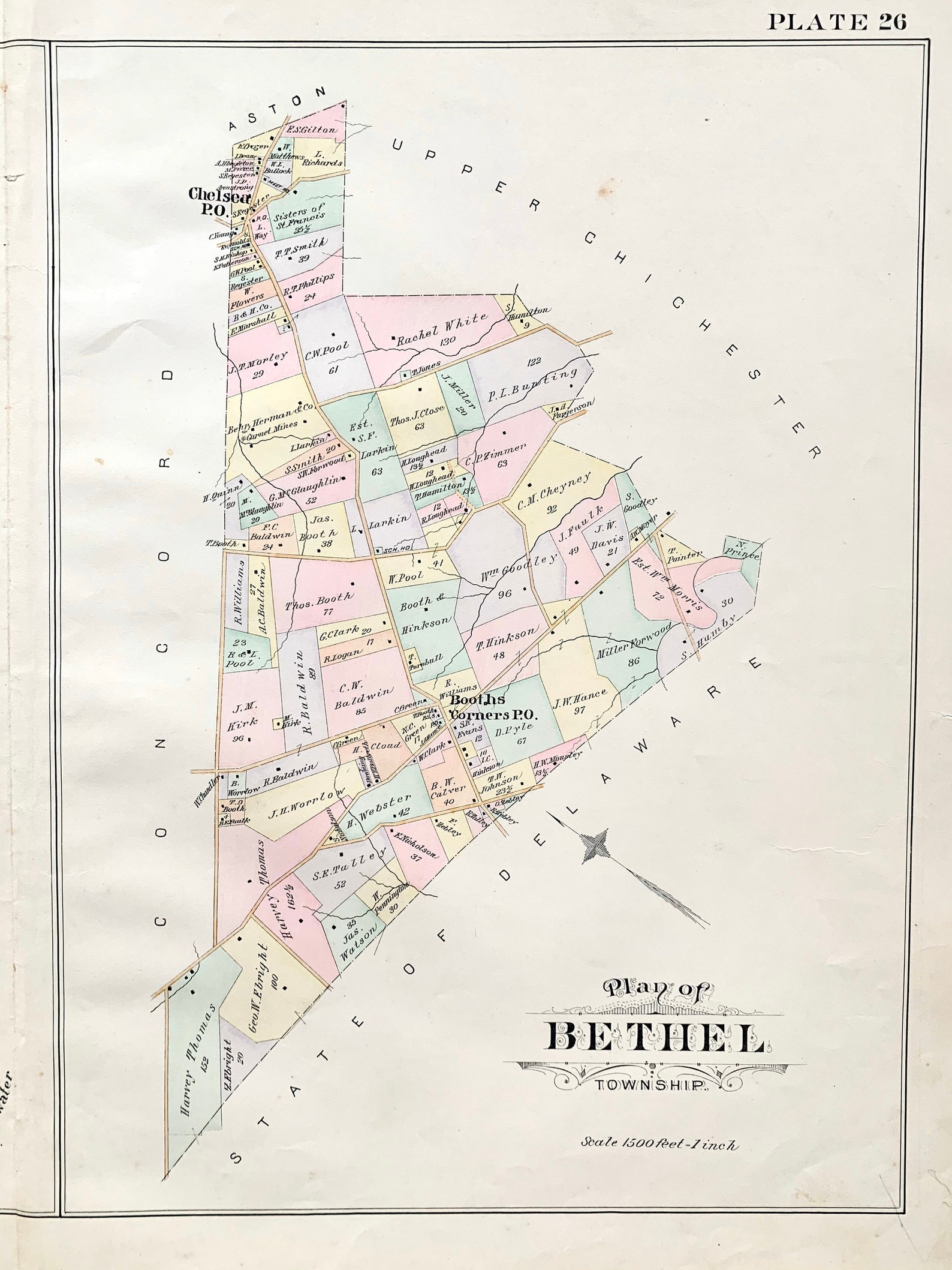 Bethel Township Map Original 1892 Delaware County Etsy