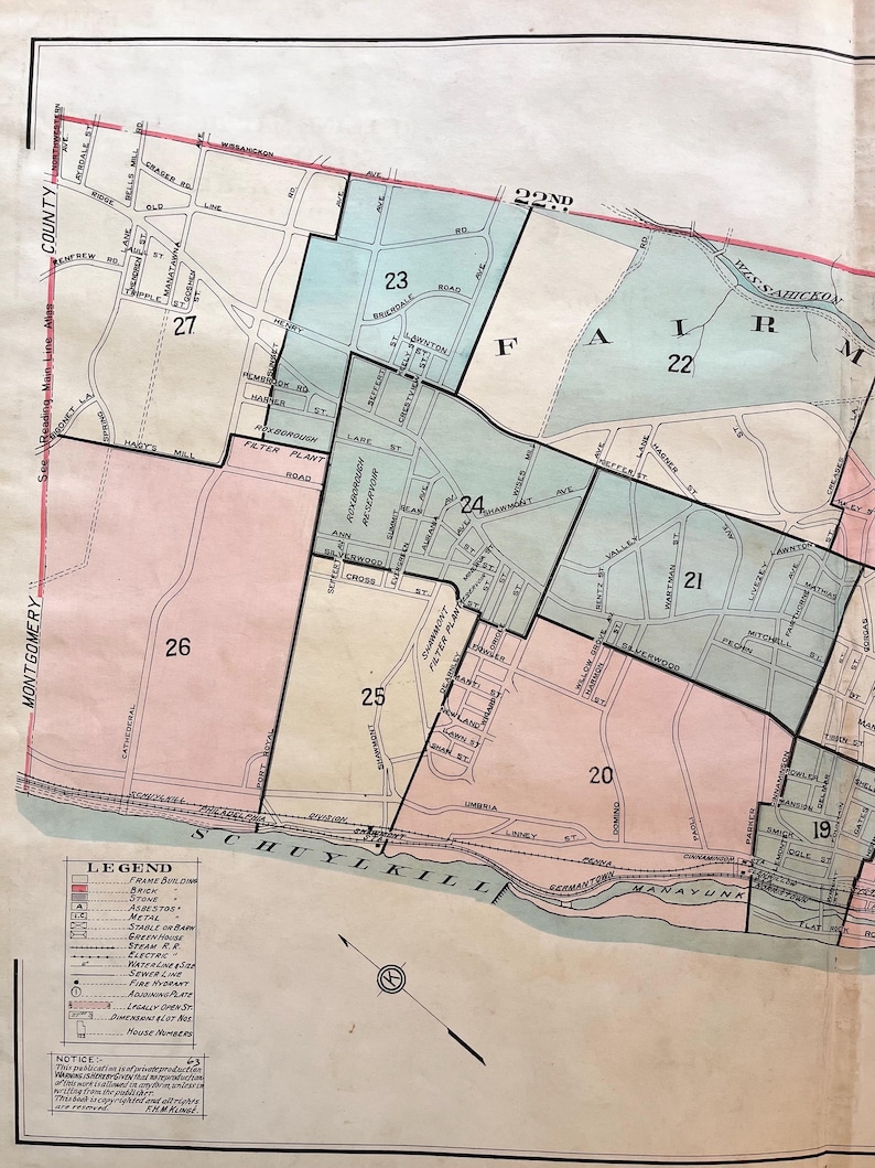 Manayunk Map Manayunk Map, Original 1921 Ward 21 Atlas, Roxborough, Shawmont ...