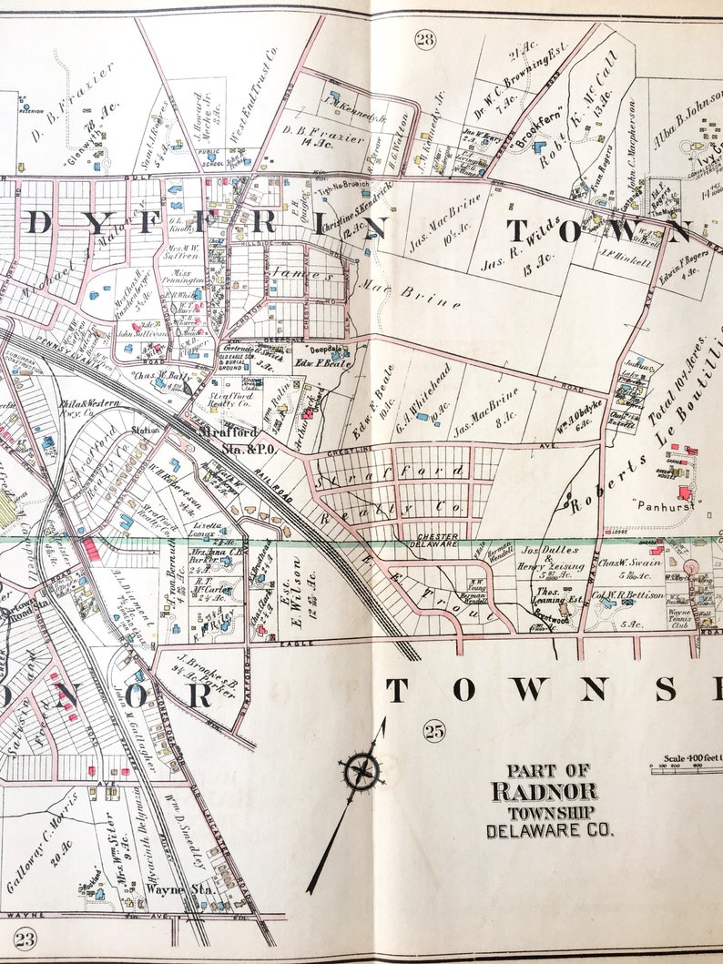 Tredyffrin Township Map Original 1926 Mainline Pennsylvania Etsy