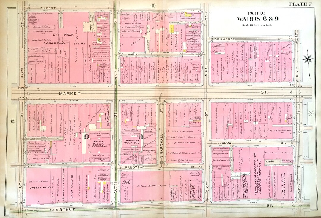 Liberty Bell Map, Original 1908 Philadelphia, Independence National