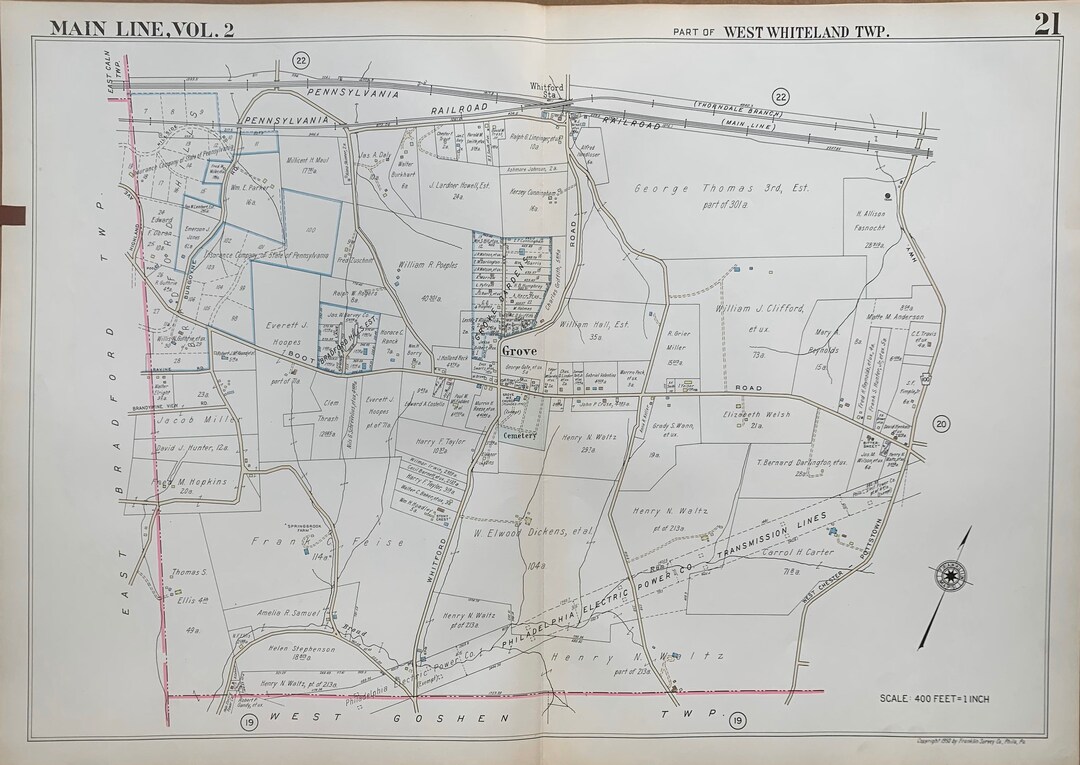 West Whiteland Map Original 1950 Franklin Survey Main Line Etsy
