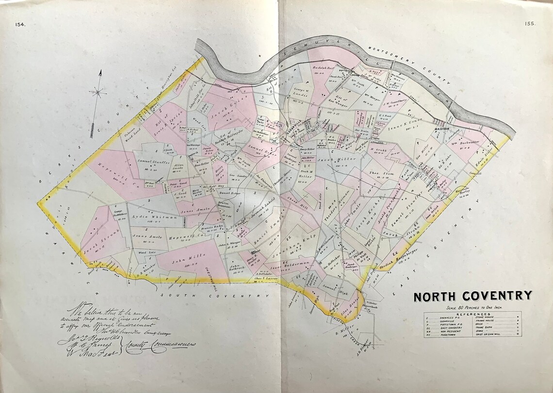 North Coventry Map Original 1883 Chester County Atlas Etsy