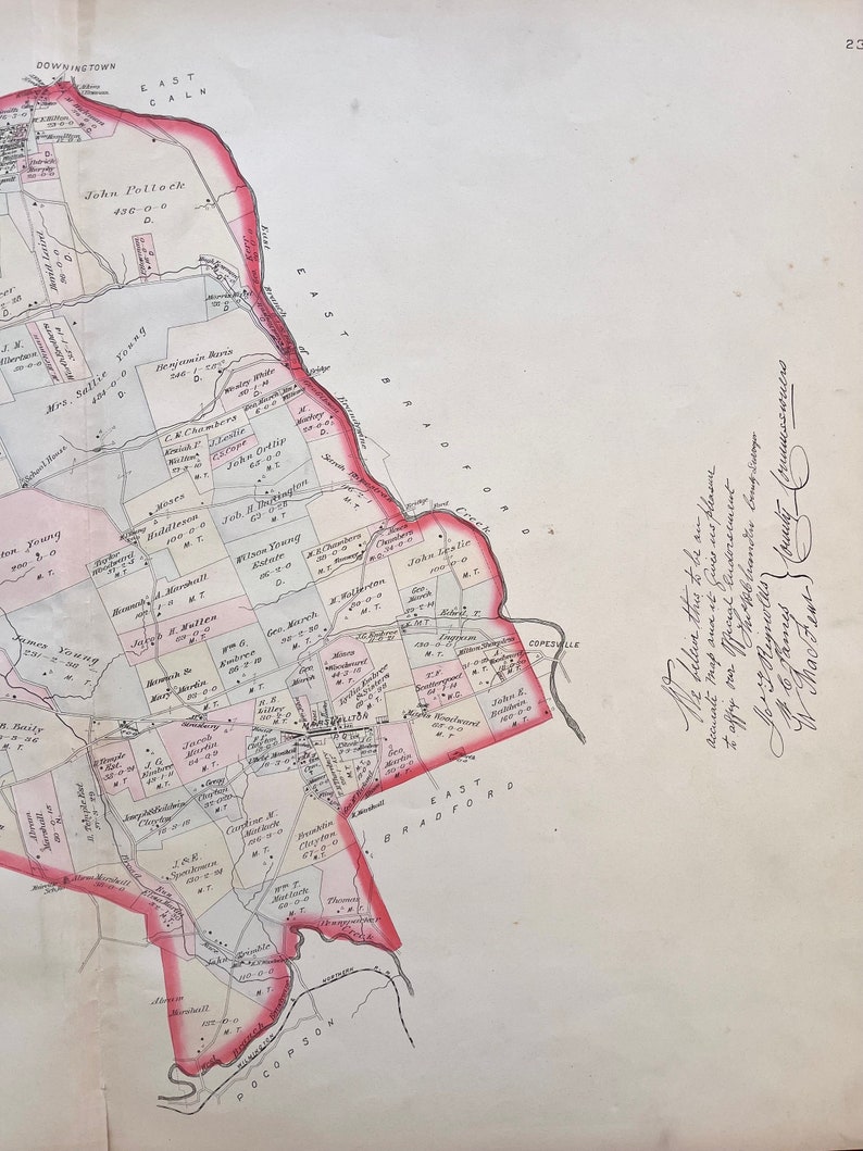West Bradford Township Map, Original 1883 Chester County Pennsylvania Farm Atlas, Marshallton