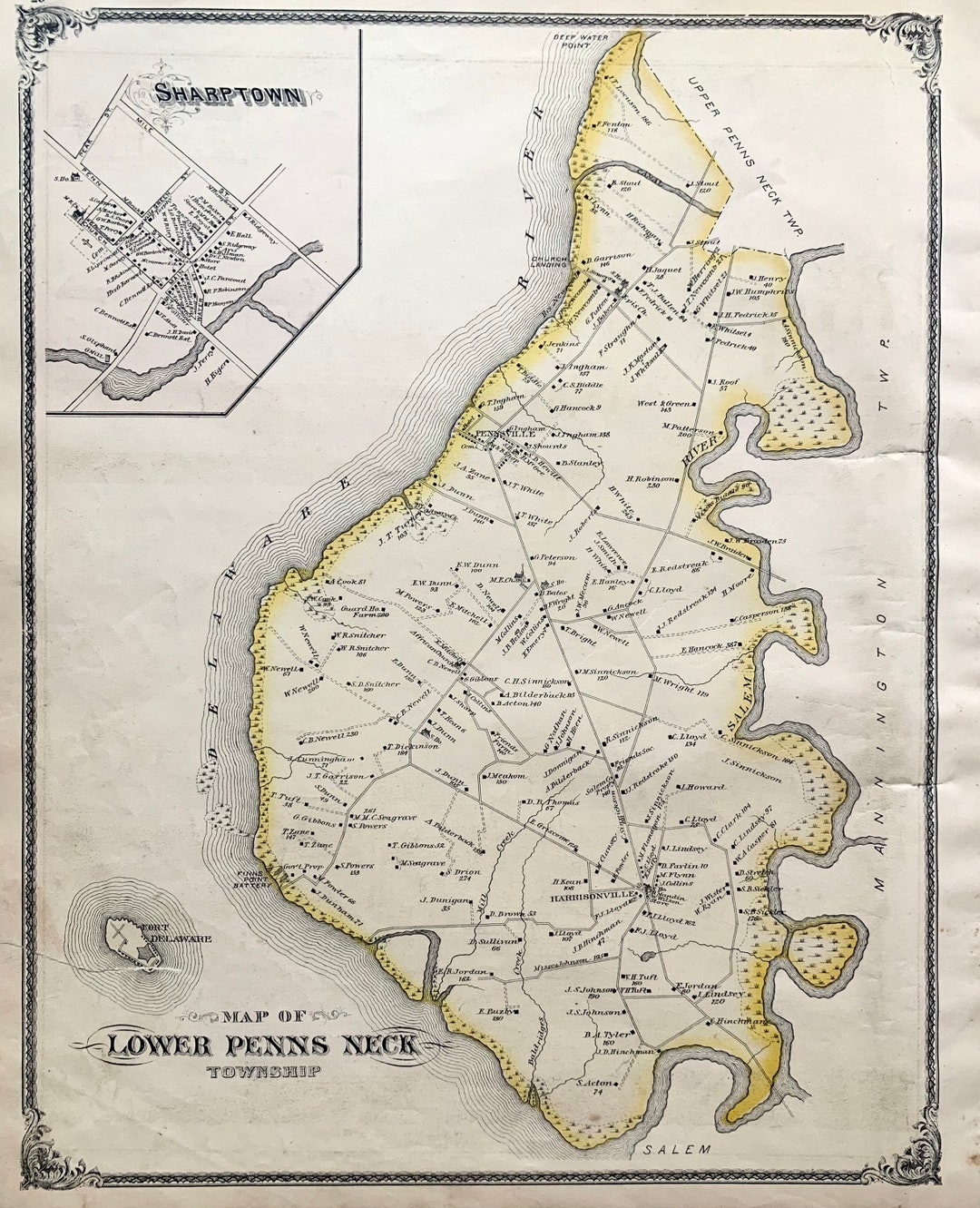 Pennsville Township Map Original 1876 Salem County Atlas Etsy